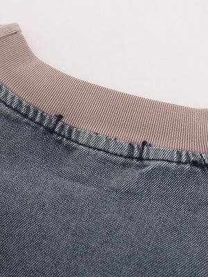 Patches Embroidery Gradient Personality Denim T-shirt