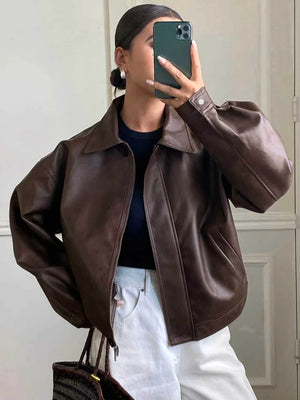 Casual Leather Jacket Loose Coat