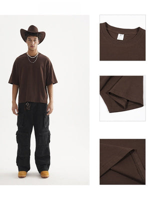 Liber Summer Men's Slightly short hem Solid Color T-shirts