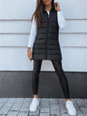 Mid-length Hooded Design Keep Warm Leisure Zipper Pocket Quilted Vest
