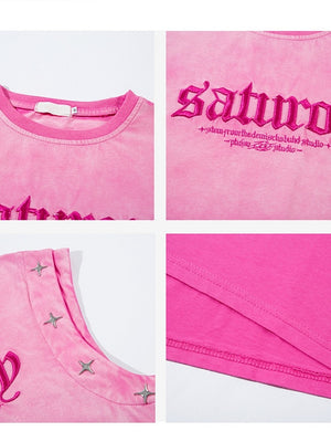 Letter Embroidery Loose-fit Personality Tank Tops