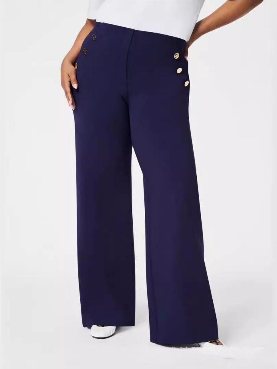 Straight-leg High-waisted Pants Button Decoration Leisure Work Trousers