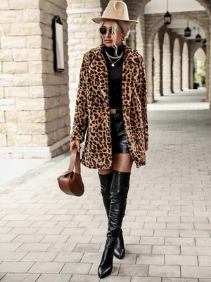 Polyester Leopard Print Short Fur Coat