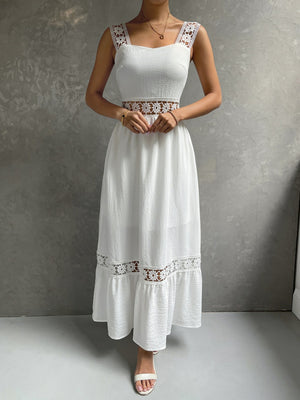 Lace Cutout Trim Sleeveless Patchwork Slim Fit Maxi Dresses