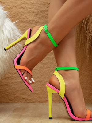 Colorful Color-blocked Pointed-toe Stiletto Sandals