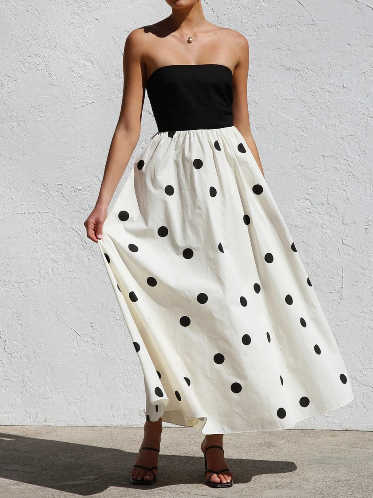 Polka Dots Patchwork Bustier A-line Skirt Maxi Dresses