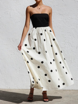 Polka Dots Patchwork Bustier A-line Skirt Maxi Dresses