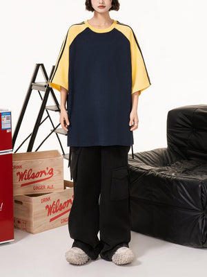 Stripes Patchwork Cooling Sensation Color-blocked T-shirts