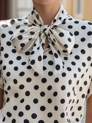 Flying Sleeves Commuting Bow Polka Dots Chiffon Blouse