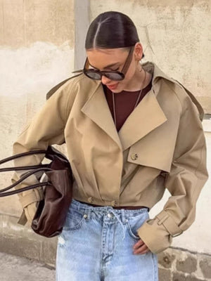 Short Button Decoration Lapel Trench Coat