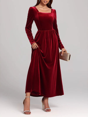Swinging Square Collar Backless Long-sleeved Dress