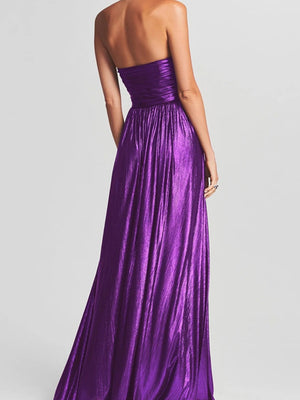 Slit Sleeveless Crimp Evening Dress Maxi Dresses