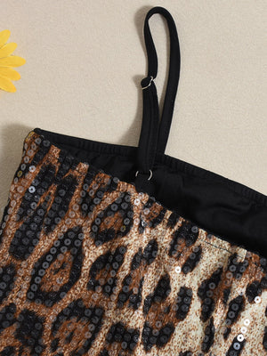 Liber Leopard Print Sequins Leopard Print Jumpsuits&Bodysuits