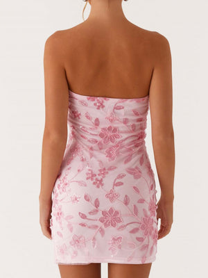 Sequin Beads Strapless Backless Tie-up Sweet Mini&Short Dresses