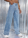 Wash Water High Waist Straight Beading Jeans