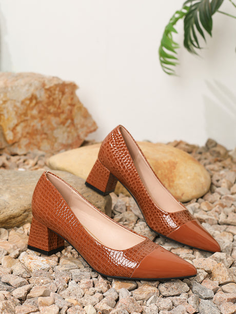 Pointed-toe Embossed Patchwork High Heels