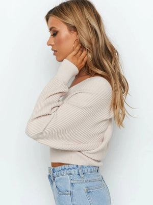 Liber Autumn women's clothing cross design Plain stitch V-neck solid color pullover long-sleeved sweater