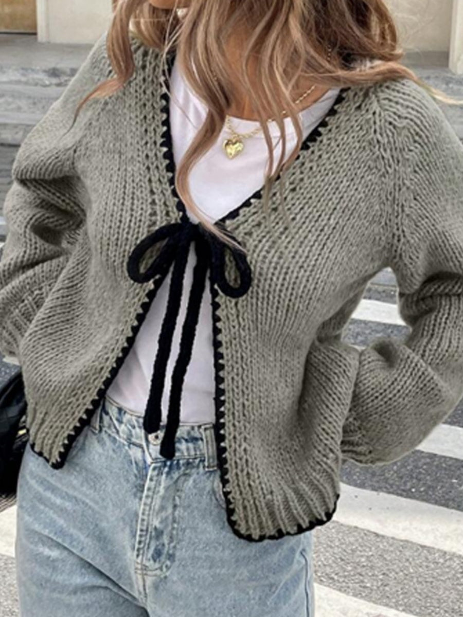 Liber Autumn Women's Chain link Contrasting colors Bandage Cardigans