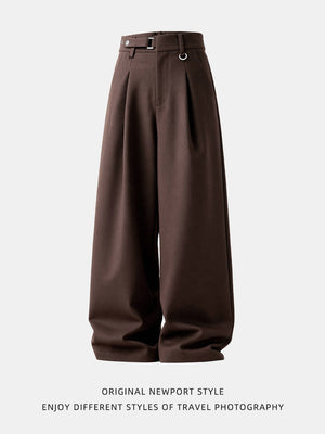 Adjustable Waist Stereo Gathering Straight-fit Dress Pants