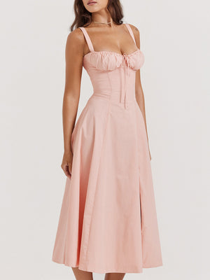 Waist Cinching With Straps A-line Skirt Split Suspenders Sweet Maxi Dresses