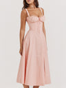 Waist Cinching With Straps A-line Skirt Split Suspenders Sweet Maxi Dresses