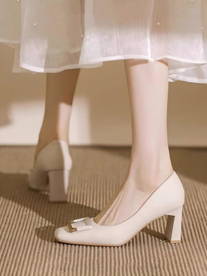 Liber Spring and Autumn Square Buckle Women's High Heels