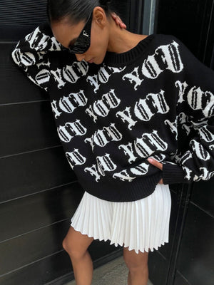 Liber Autumn women's retro fashion European and American rock print pullover sweater