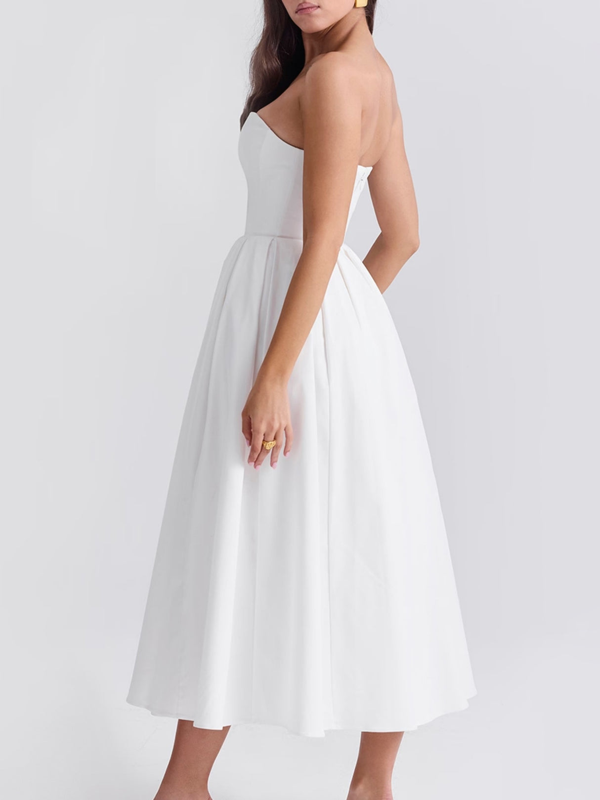 Fish Bones Ribu Strapless Backless Sweet Maxi Dresses