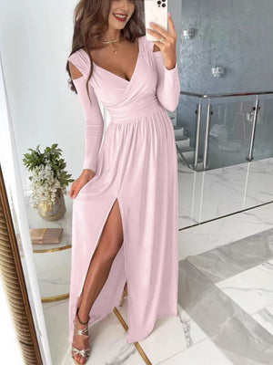 V-neck Slit Commuting Maxi Dresses