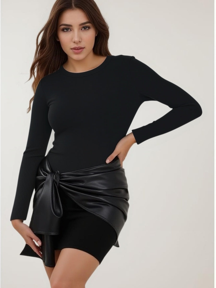 Front Laces PU Leather Patchwork Mini&Short Dresses