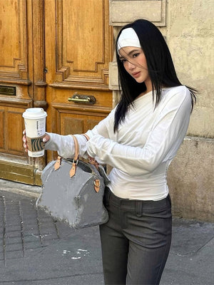 Fashionable Street Style Off-shoulder Long-sleeved Slim-fit T-shirt