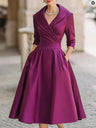 Long Sleeve Wrap-up Big Swing Solid Color Midi Dresses