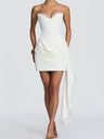 Lace Strapless Neckline, Lace Trim, Long Ribbon Short Dress