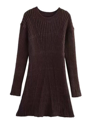 High-neck Solid Color Knitted Short Dress
