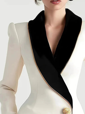 Grace Irregular Gold Trim Pearl Buttons Long Sleeve Slim Fit Profession Blazers