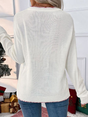Sweet And Versatile Christmas Bow Jacquard Loose Long-sleeved Round Neck Sweater