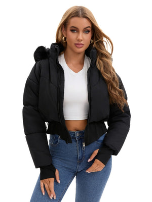 Large Fur Collar Hooded Pockets Short Waist Down Jacket
