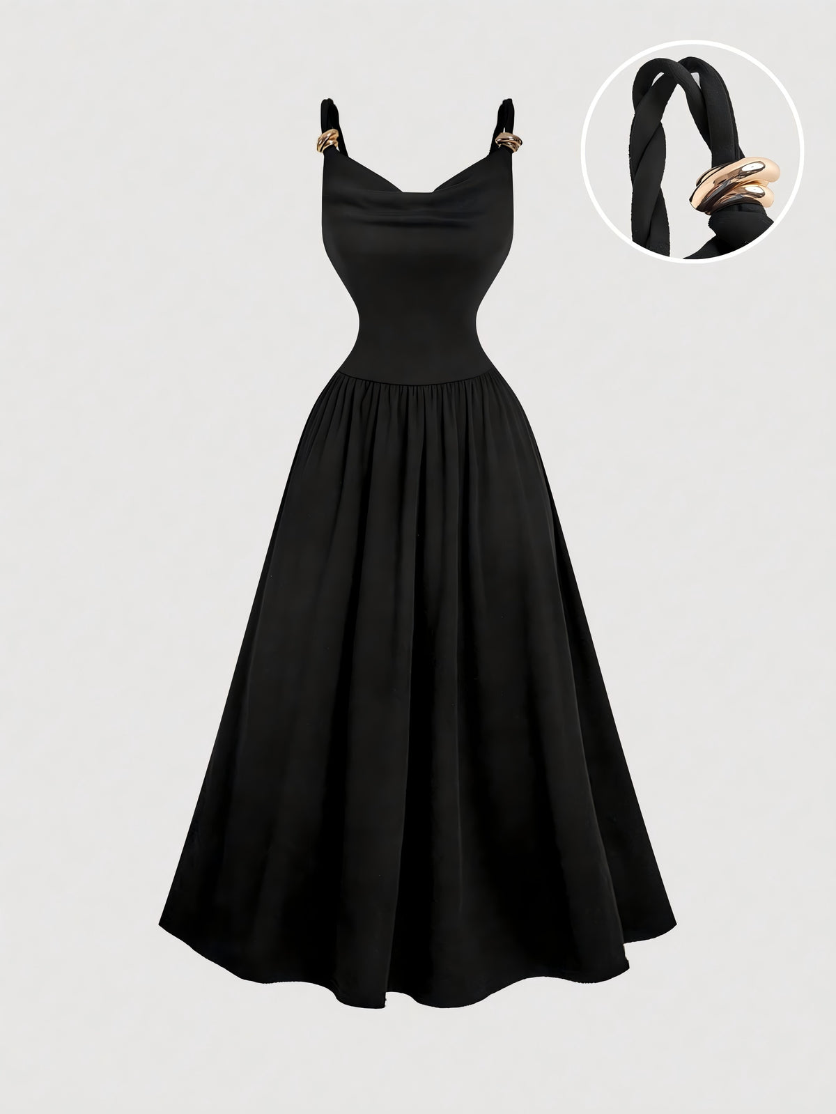 Black Metallic Embellished Spaghetti Strap Maxi Dress