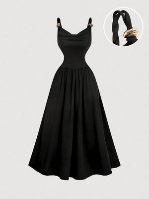Black Metallic Embellished Spaghetti Strap Maxi Dress