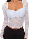 Lace See-through Square Neckline And Fitted Waist Long-sleeved T-shirt