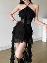 Ruffle Halter Neck And Backless Mini&Short Dresses
