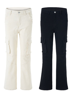 Liber Autumn Neutral wear Multiple pockets Solid Color Cargo Trousers