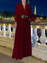 V-neck Long Sleeve Grace Waist Slimming Sequins With Belt Bodysuit
