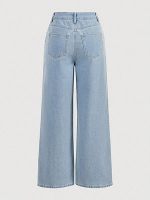 Women's Autumn/Winter Beaded High-Waisted Wide-Leg Jeans