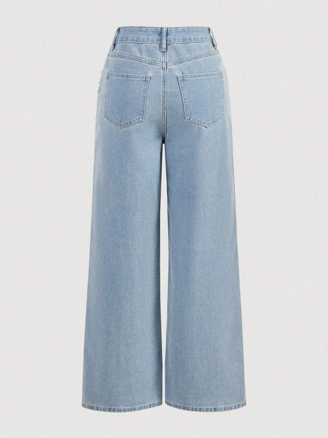 Women's Autumn/Winter Beaded High-Waisted Wide-Leg Jeans