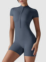 Half-open Zipper High Elastic Tight-fitting Fitness Exercise Short Bodysuit