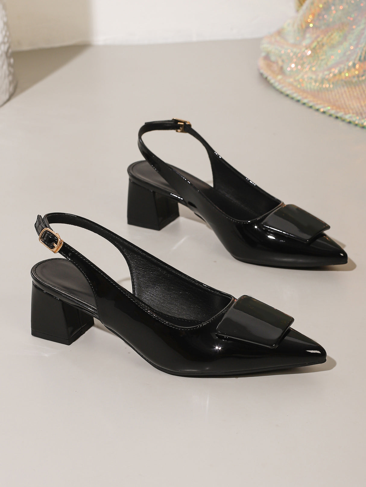 Pointed-toe Open-back Chunky Heels