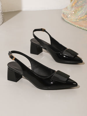 Pointed-toe Open-back Chunky Heels