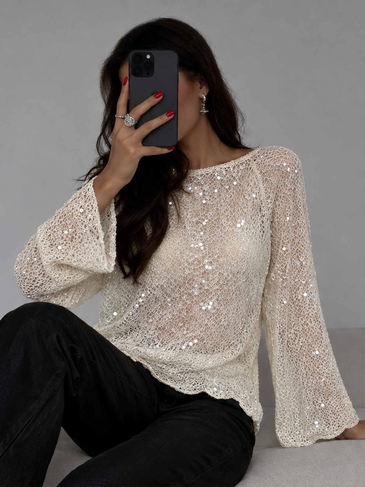 Elegant Sequined Knit Sweater