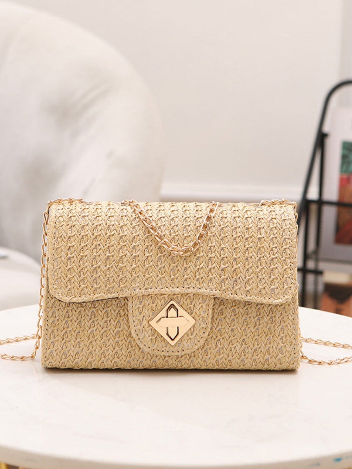 Solid Color Straw Crossbody Bag For Vacation